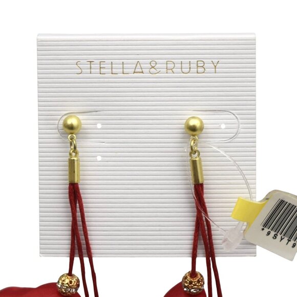 Stella & Ruby Red Petal Long Drop Earrings With Gold Accents - Picture 5 of 5